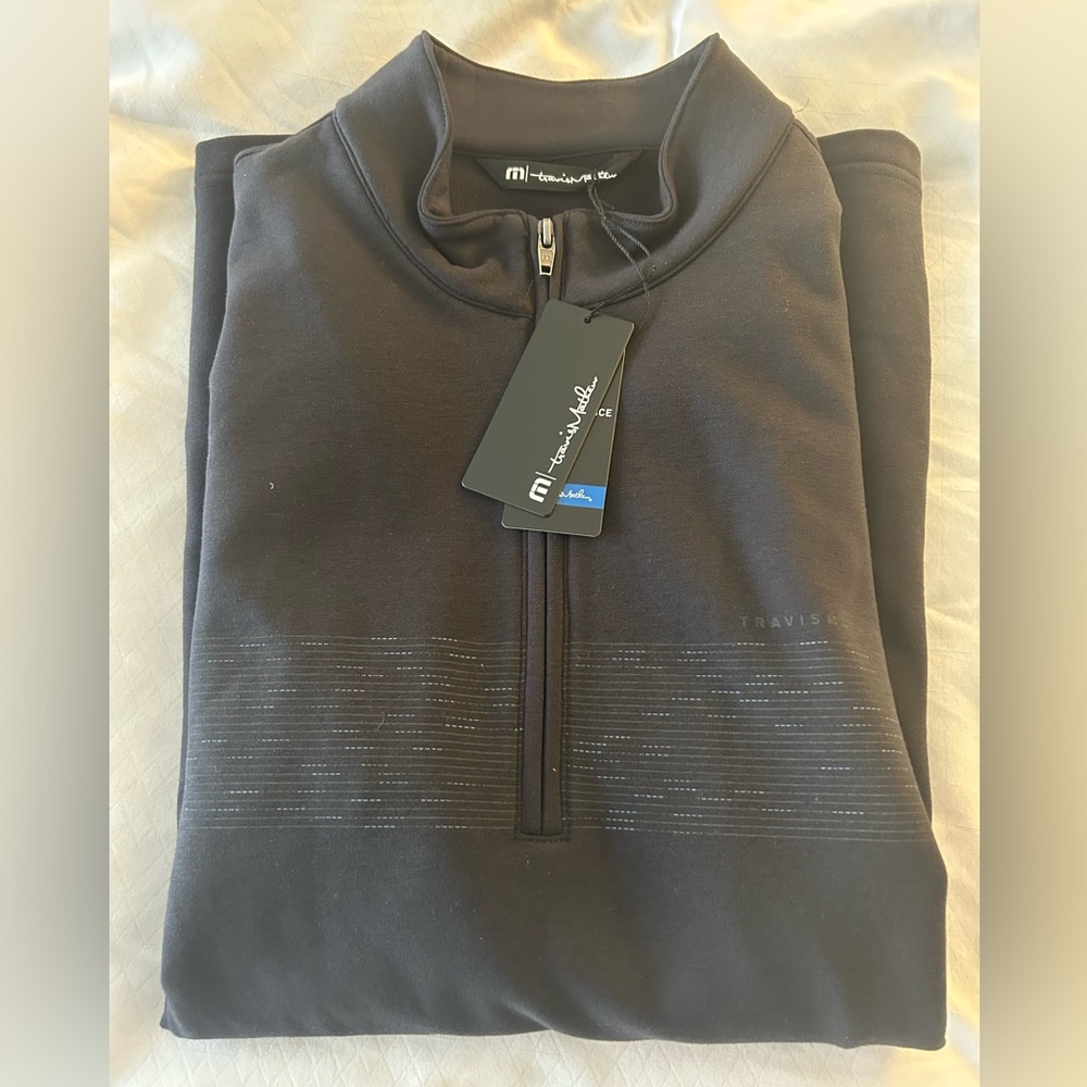 Travis Mathew Upgraded Fleece Chest Stripe Quarter Zip Pullover